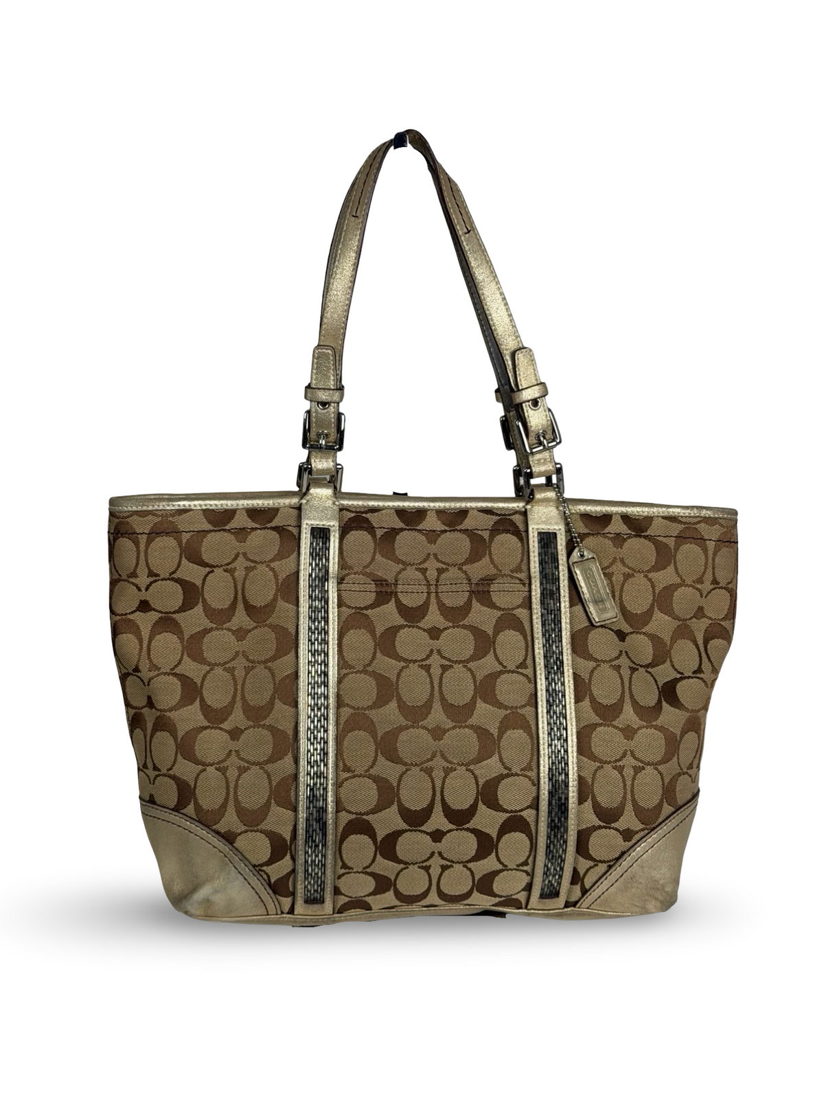 Coach 8K52 Signature Brown Monogram Shoulder Bag Leather Trim