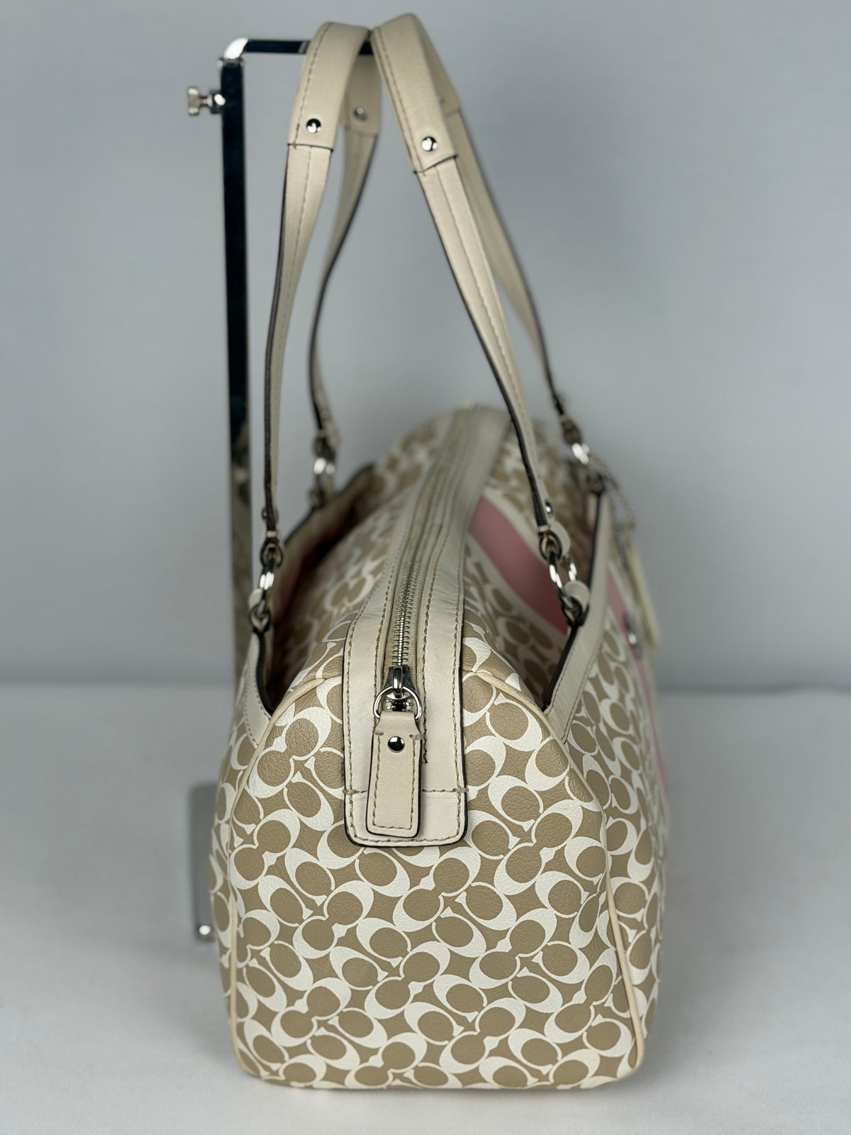 Coach F15132 Heritage Stripe Signature Boston Leather Shoulder Bag