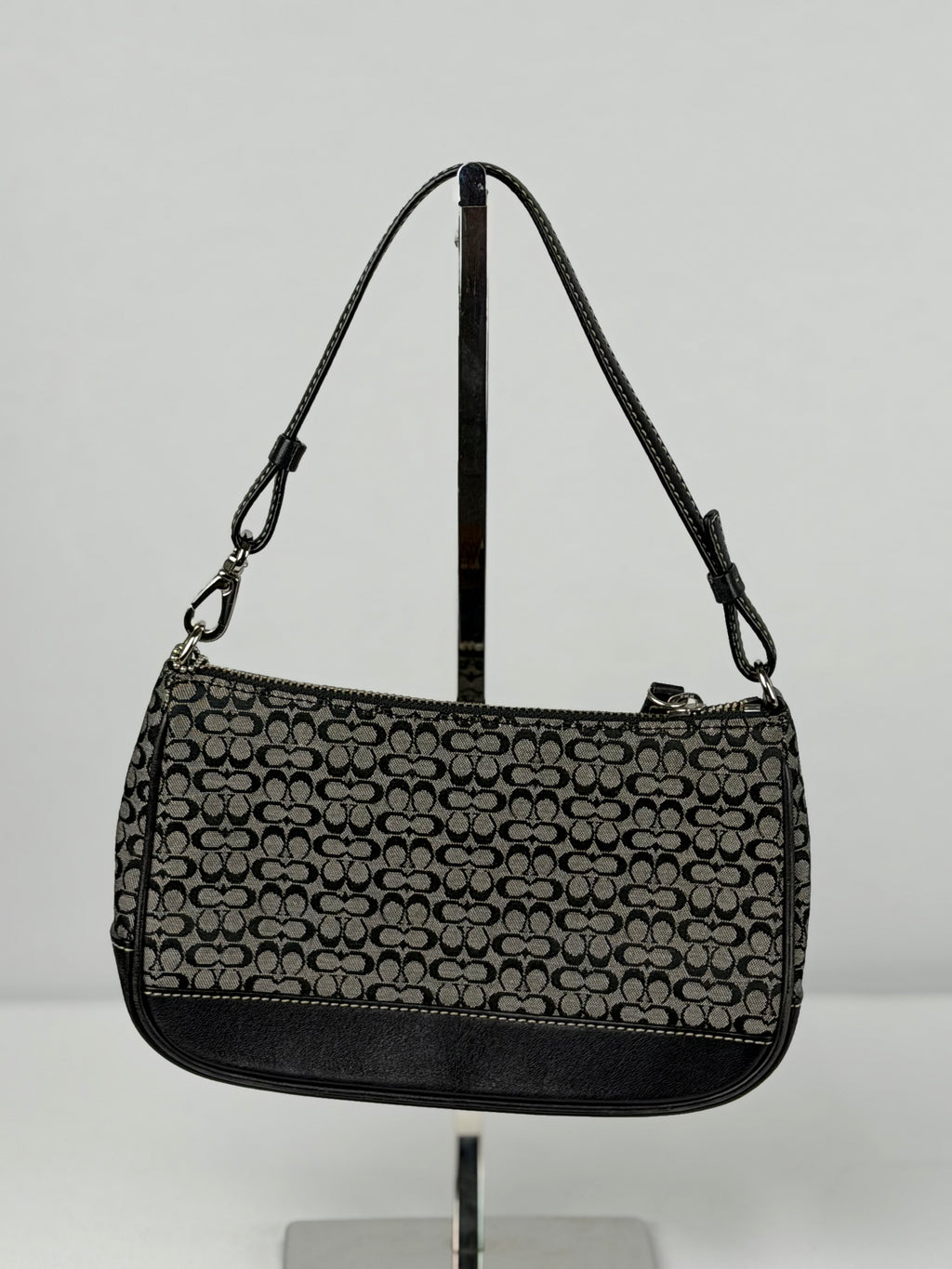 Coach 6622 Signature Black/Grey Mini Monogram Print Mini Demi Shoulder Bag Leather Trim
