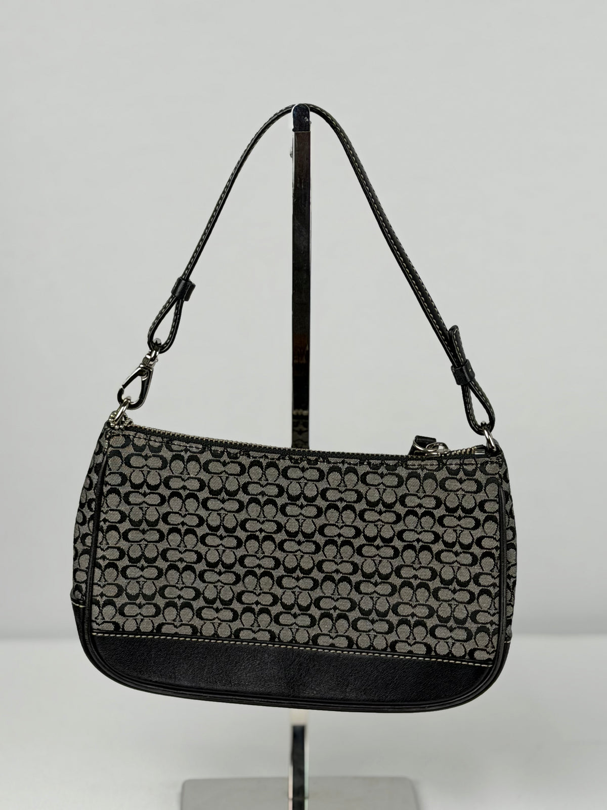Coach 6622 Signature Black/Grey Mini Monogram Print Mini Demi Shoulder Bag Leather Trim