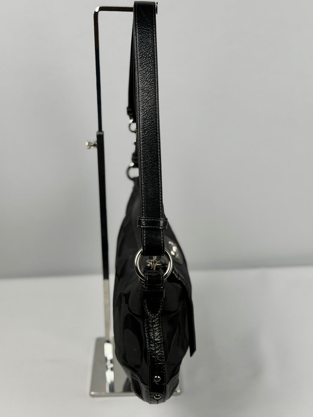 Coach F19731 Signature Black Monogram Shoulder bag Patent Leather Trim