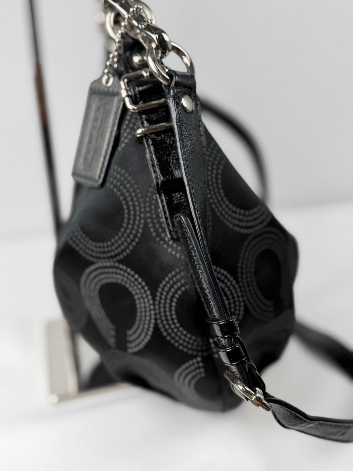 Coach 15929 Madison Black Op Art Shoulder Bag Leather Trim