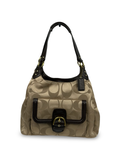 Coach F24742 Soho Beige Monogram Shoulder Bag Brown Leather Trim