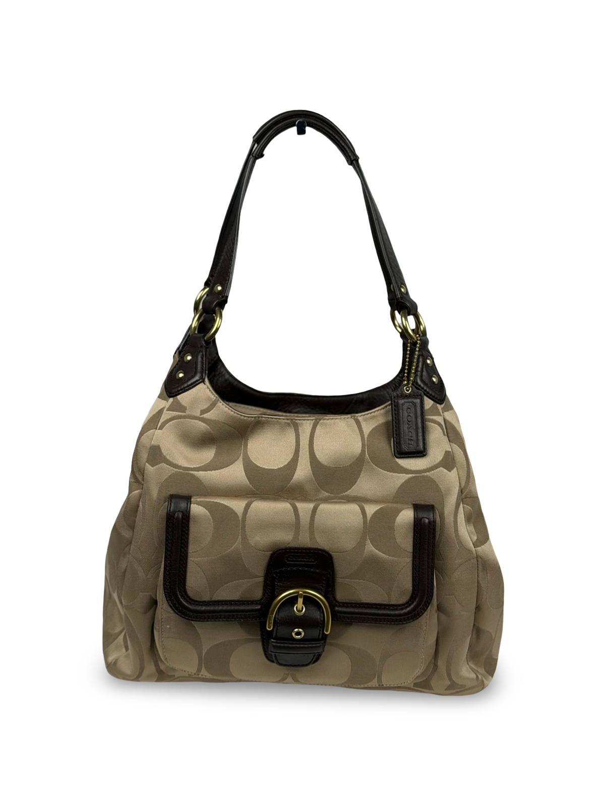 Coach F24742 Soho Beige Monogram Shoulder Bag Brown Leather Trim