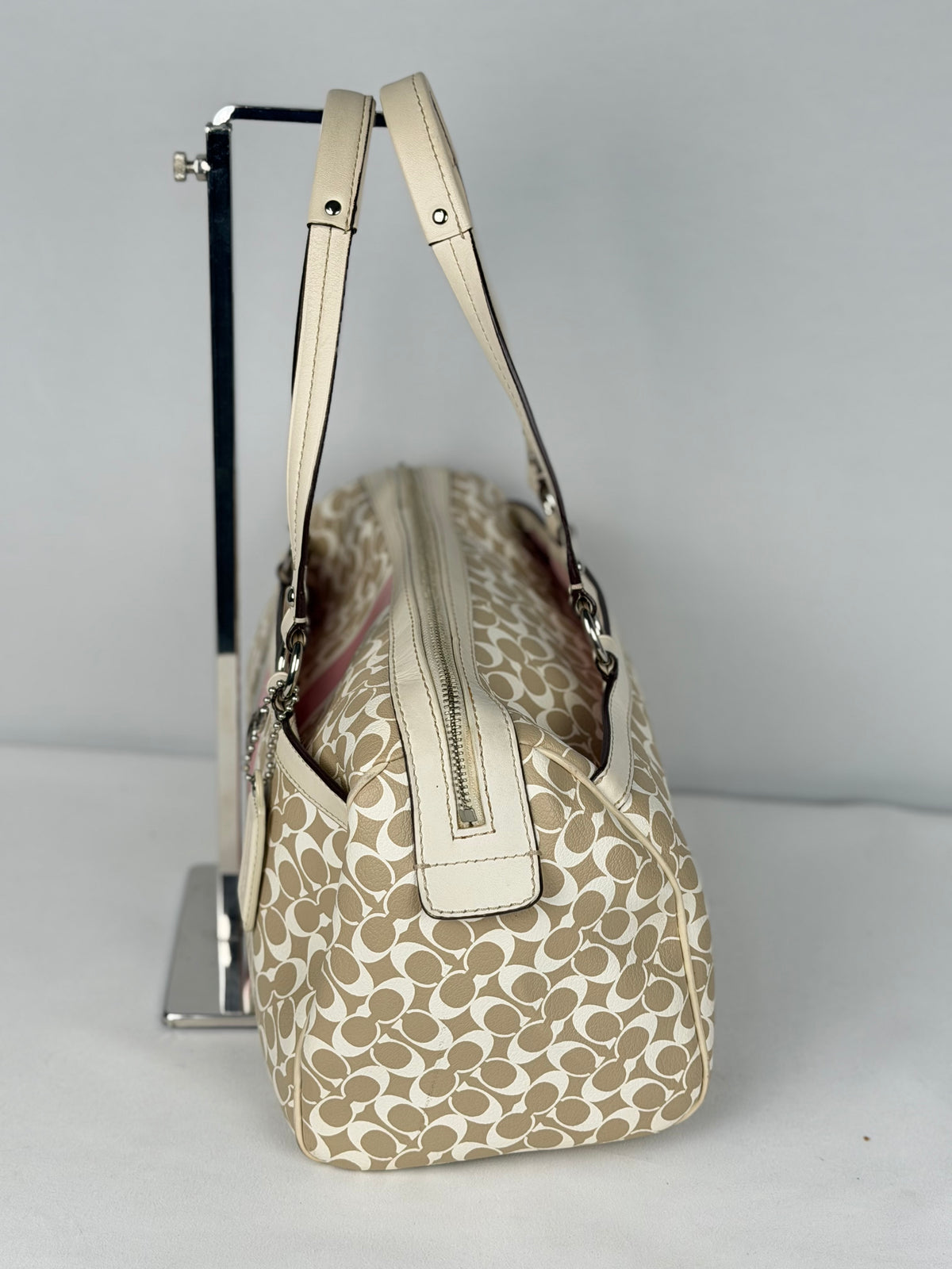 Coach F15132 Heritage Stripe Signature Boston Leather Shoulder Bag