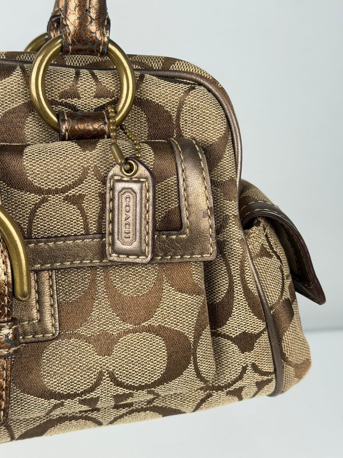 Coach 8K40 Soho Signature Brown Monogram Mini Shoulder Bag Leather Trim
