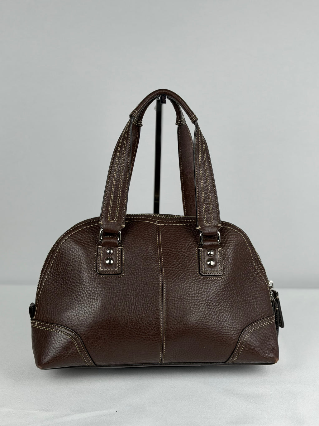 Coach F13963 Hampton Turnlcok Brown Pebbled Leather Shoulder Bag