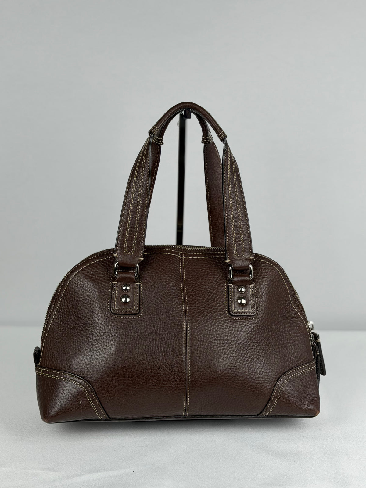 Coach F13963 Hampton Turnlcok Brown Pebbled Leather Shoulder Bag