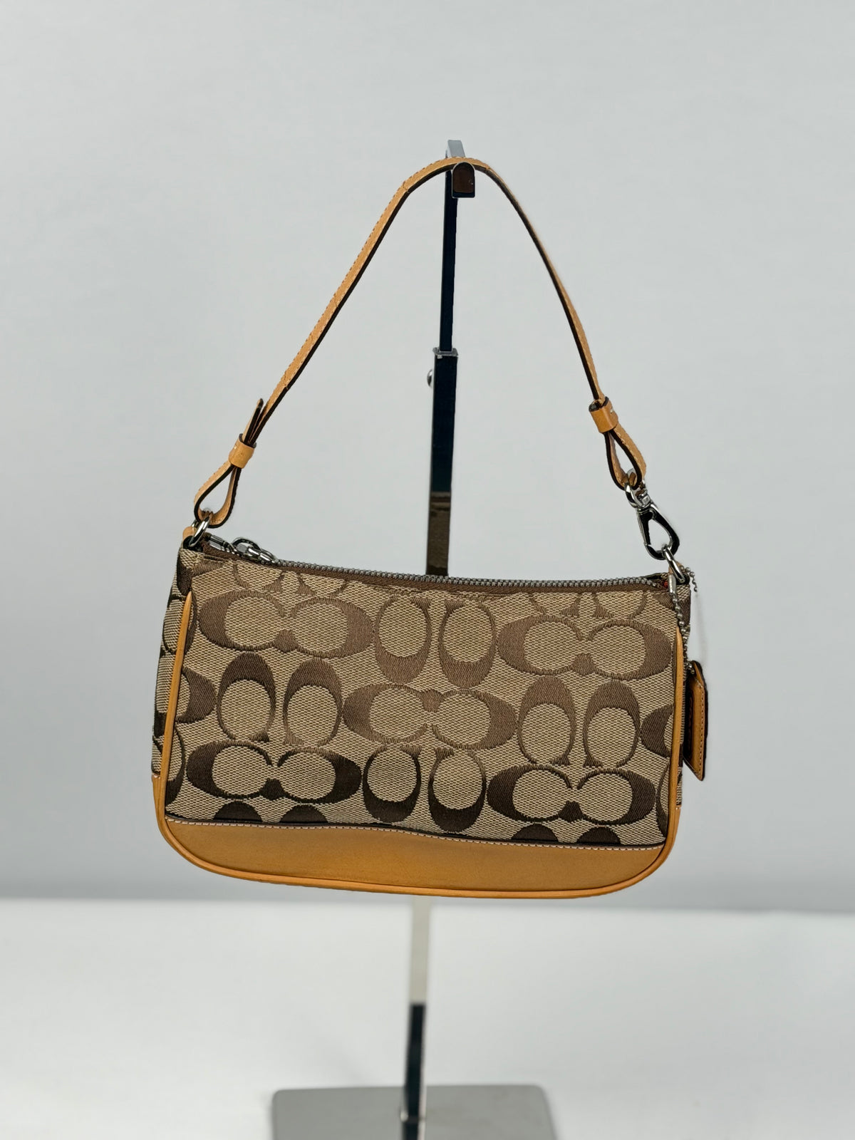 Coach 6094 Signature Brown Monogram Shoulder Bag Leather Trim
