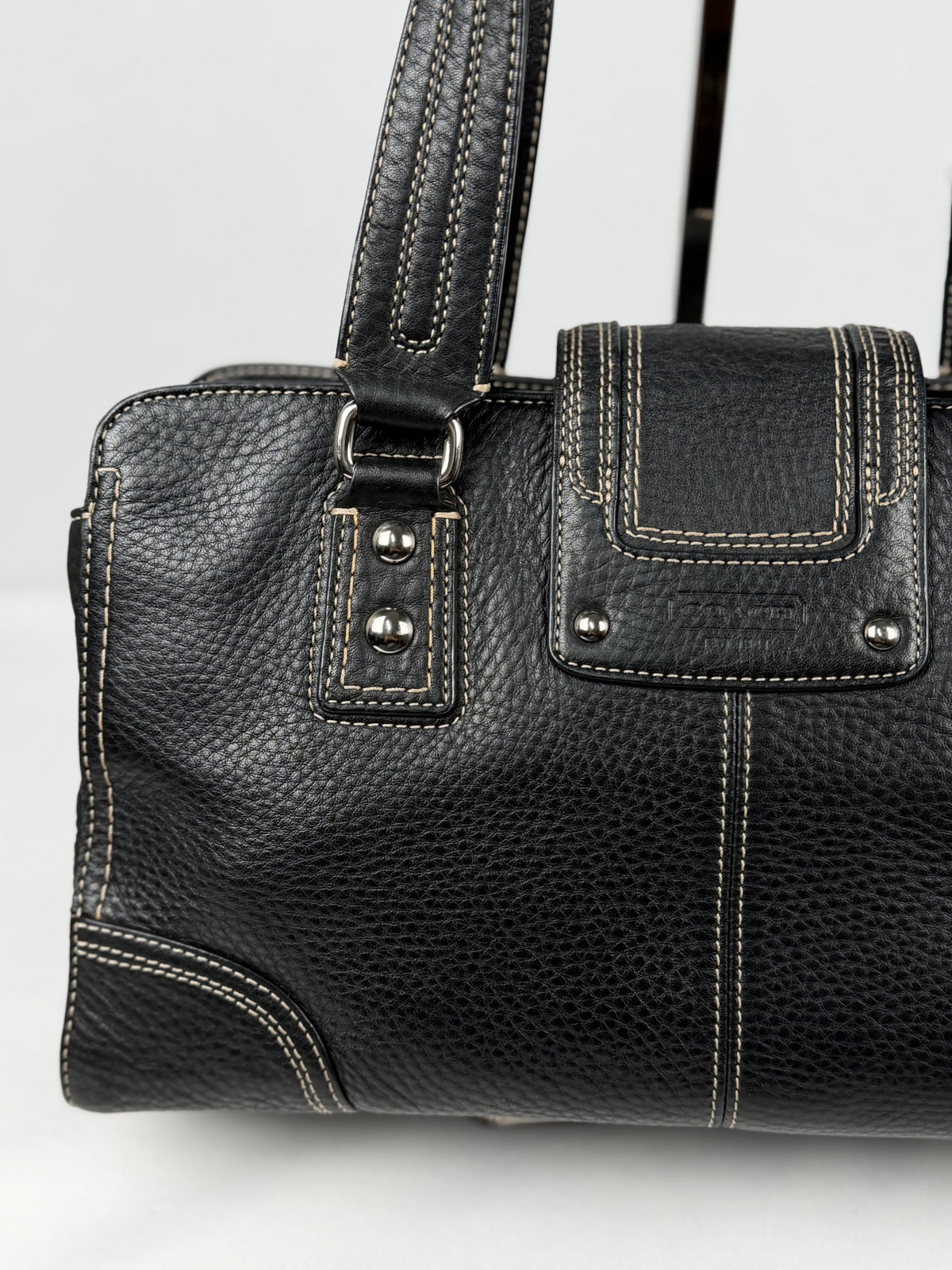 Coach F13961 Hampton Turnlock Black Pebbled Leather Shoulder Bag