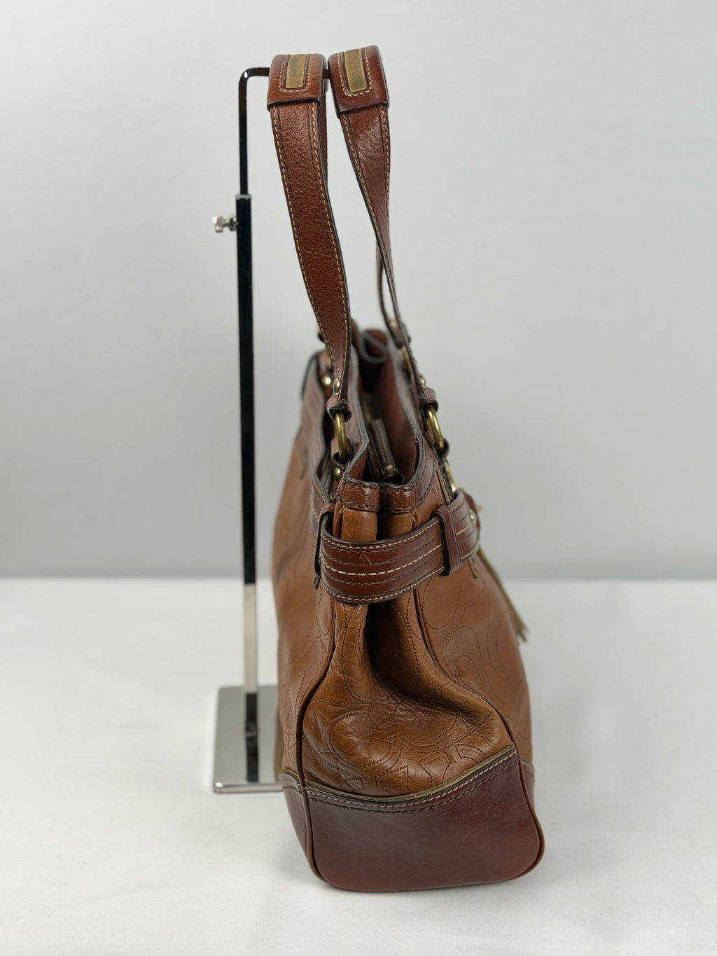 Coach 10227 Hampton Clip Brown Leather C Embossed Shoulder Bag with Dustbag
