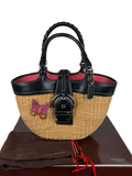 Coach 6270 Woven Wicker Basket Bag Butterfly Detail Leather Trim