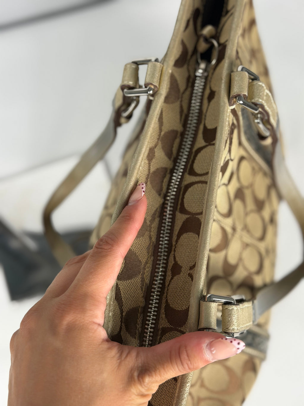 Coach 8K52 Signature Brown Monogram Shoulder Bag Leather Trim