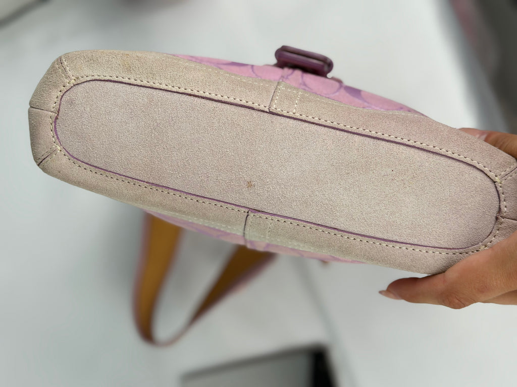 Rare Coach 6823 Soho Pink Monogram Shoulder Bag Suede Leather Trim