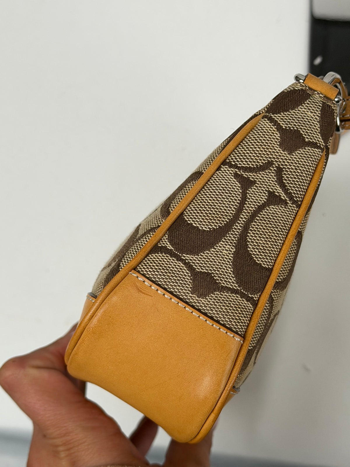 Coach 6094 Signature Brown Monogram Shoulder Bag Leather Trim