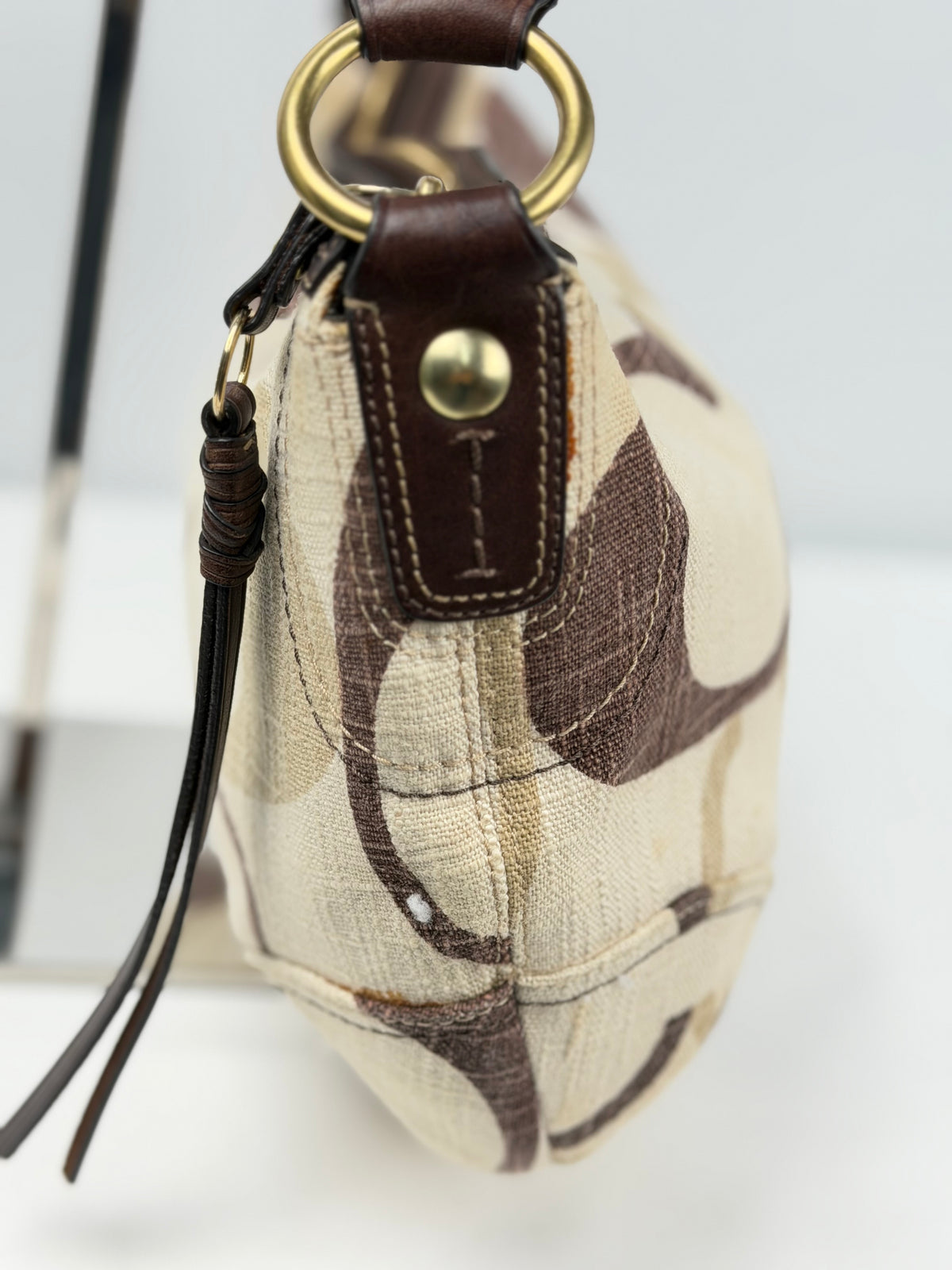 RARE Coach 12190 Signature Brown/Cream Monogram Hobo Shoulder Bag Leather Trim