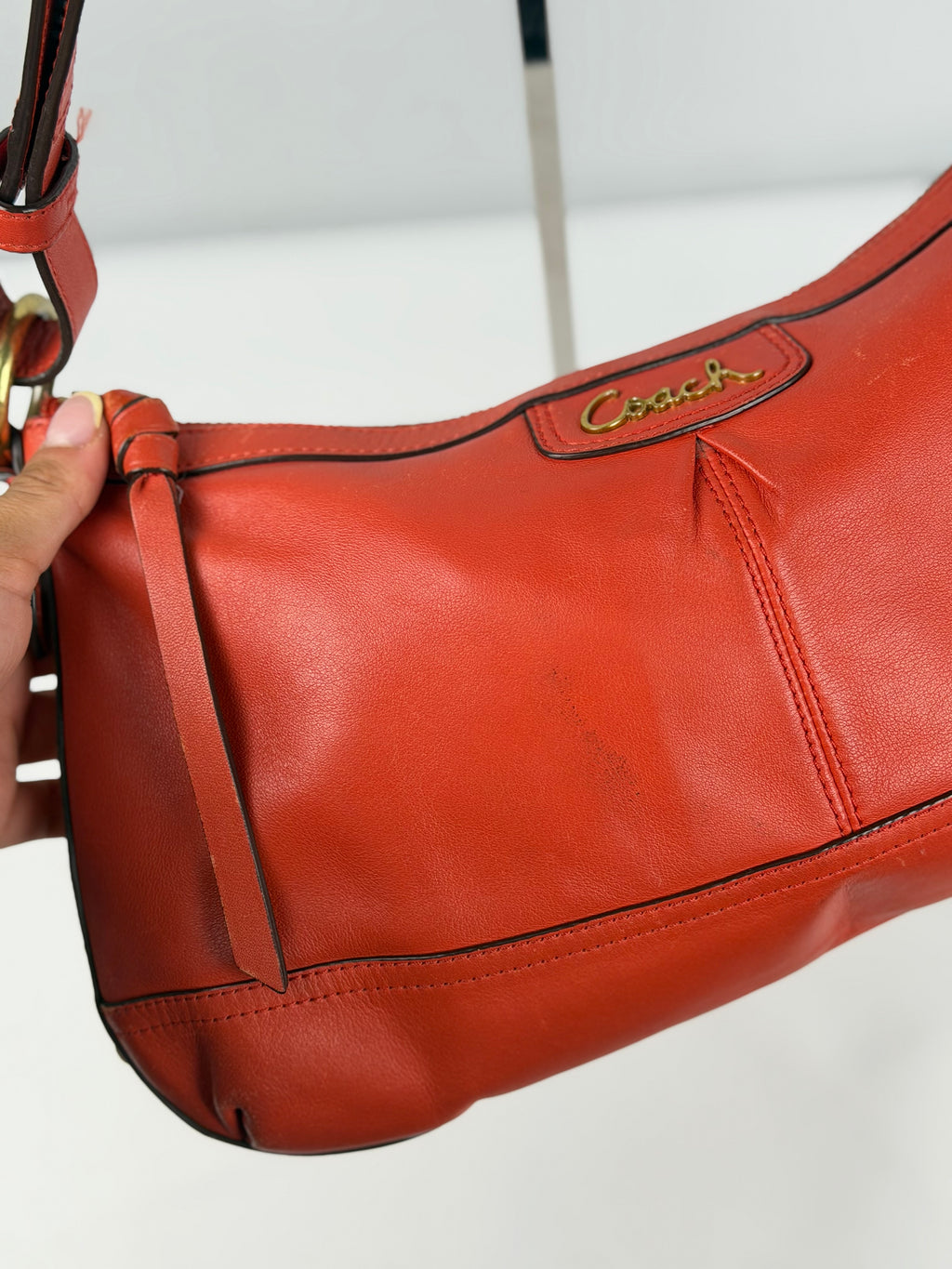 Coach F24404 Red/Orange Leather Shoulder Bag