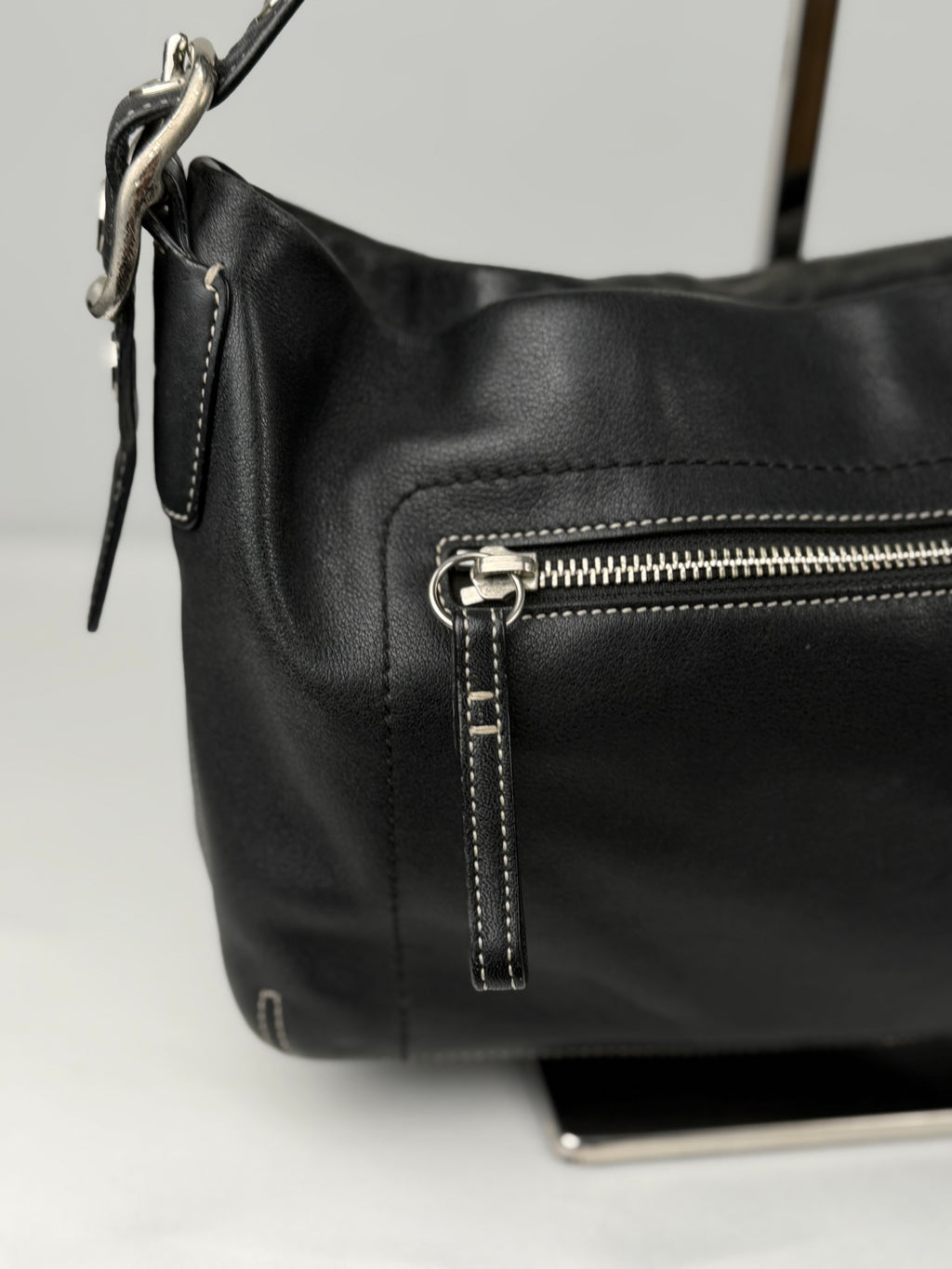 Coach 1417 East West Hobo Black Pebbled Leather Shoulder Bag