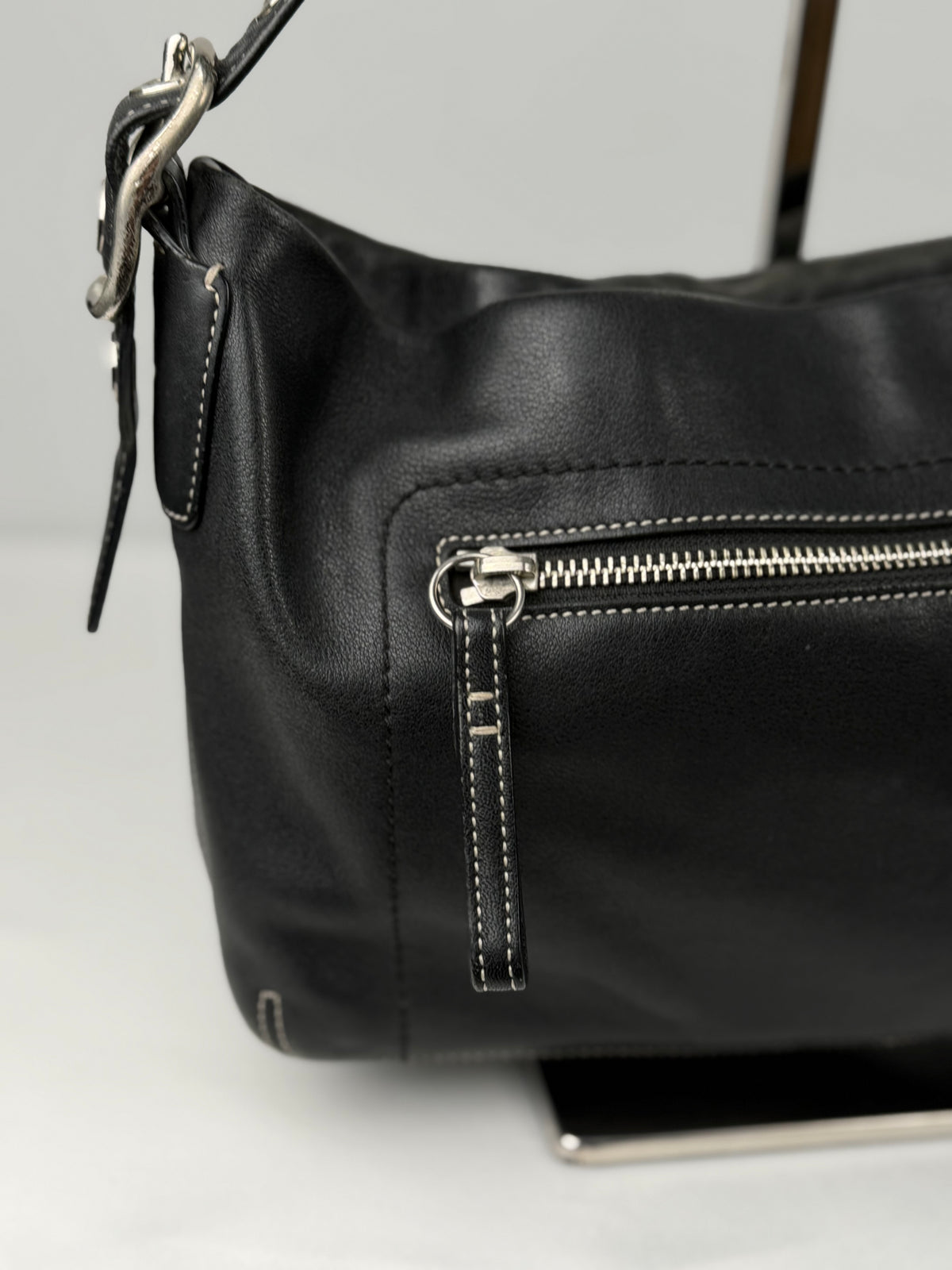 Coach 1417 East West Hobo Black Pebbled Leather Shoulder Bag