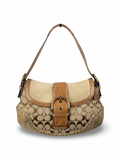 Coach 9373 Rare Soho Studded Hardware Signature Brown Monogram Shoulder Bag Suede Leather Trim