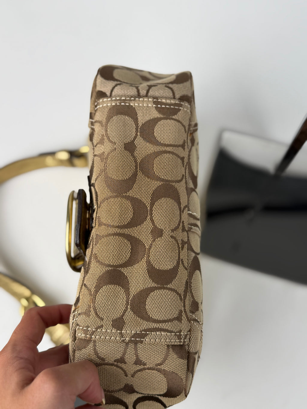 Coach 12375 Bleecker Soho Signature Brown Monogram Shoulder Bag Gold Leather Trim