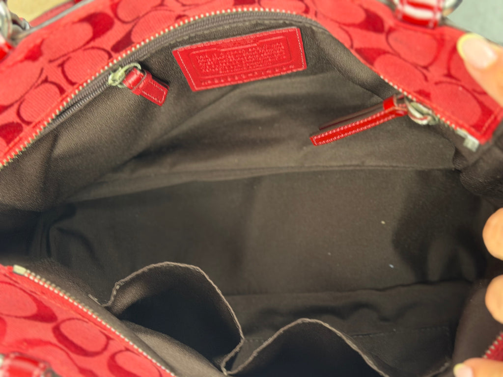 Coach F14004 Rare Red Patchwork Suede/Leather/Canvas Gallery Tote Shoulder Bag