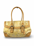 Coach 6722 Yellow Op Art Monogram Soho Shoulder Bag Tan Leather Trim