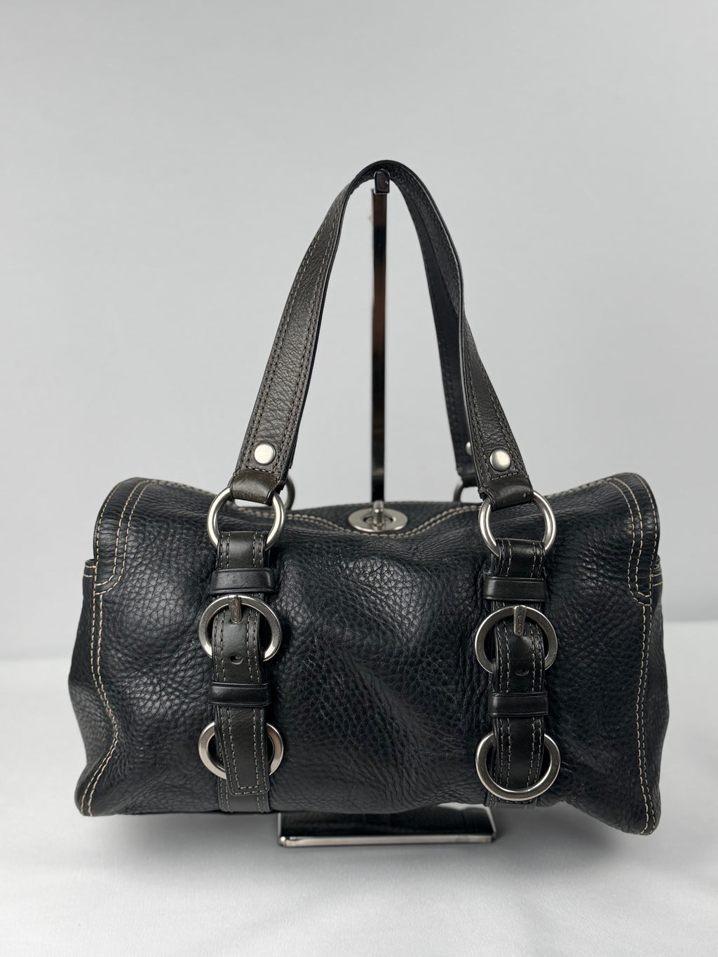 Coach F12334 Chelsea Turnlock Black Pebbled Leather Shoulder Bag