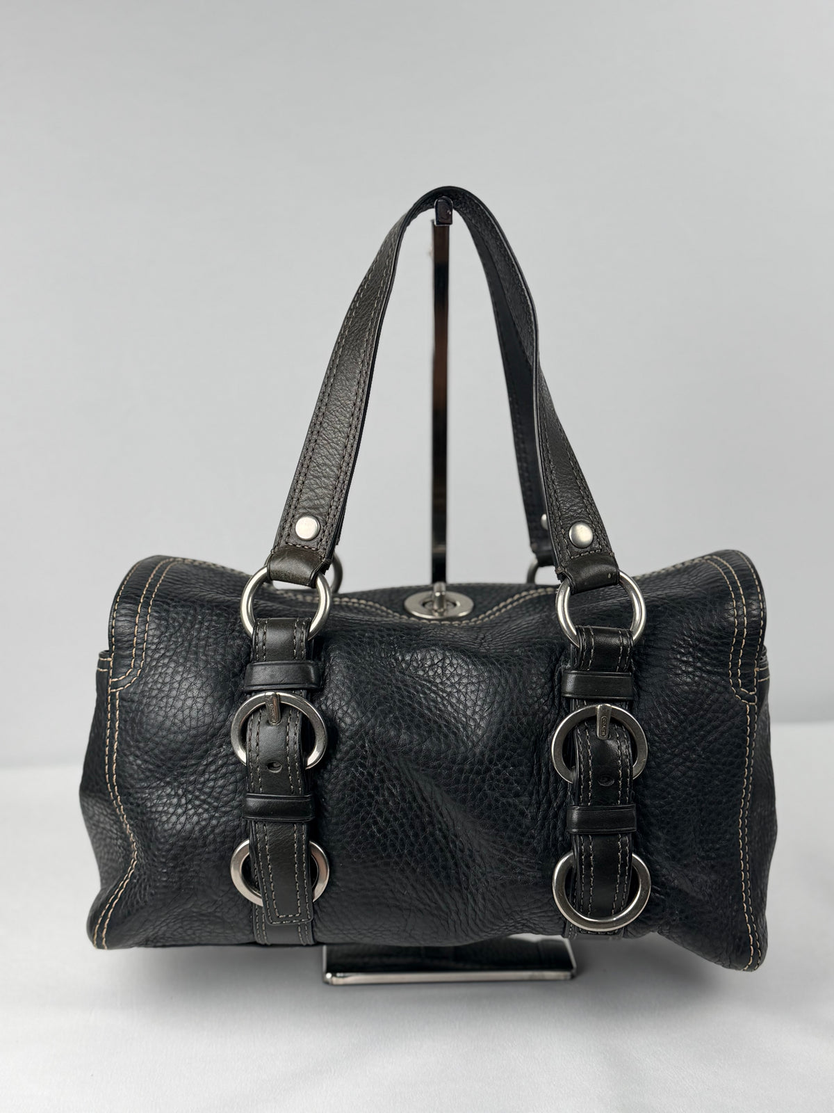 Coach F12334 Chelsea Turnlock Black Pebbled Leather Shoulder Bag