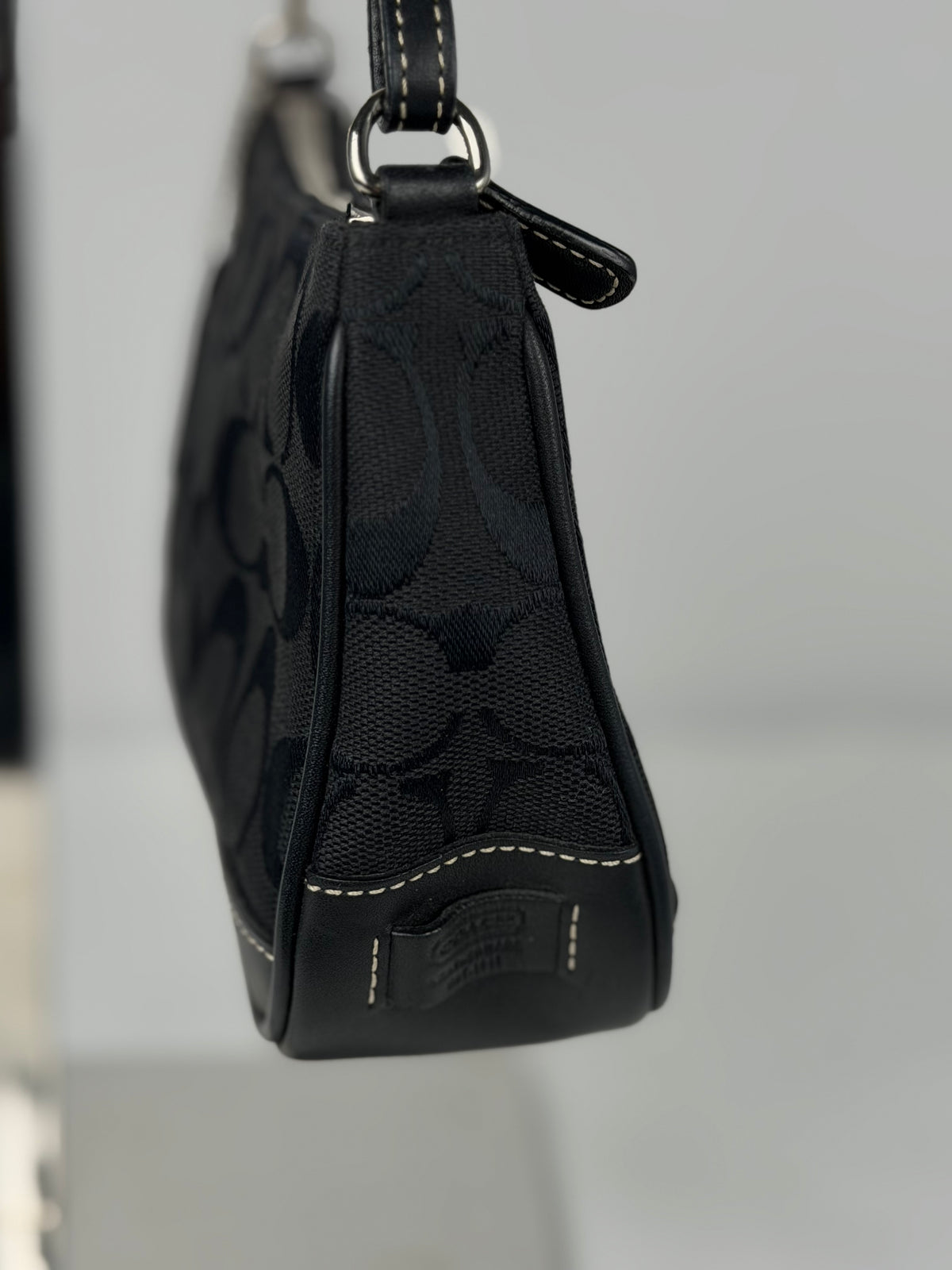 Coach 6094 Demi Signature Black Monogram Shoulder Bag Leather Trim