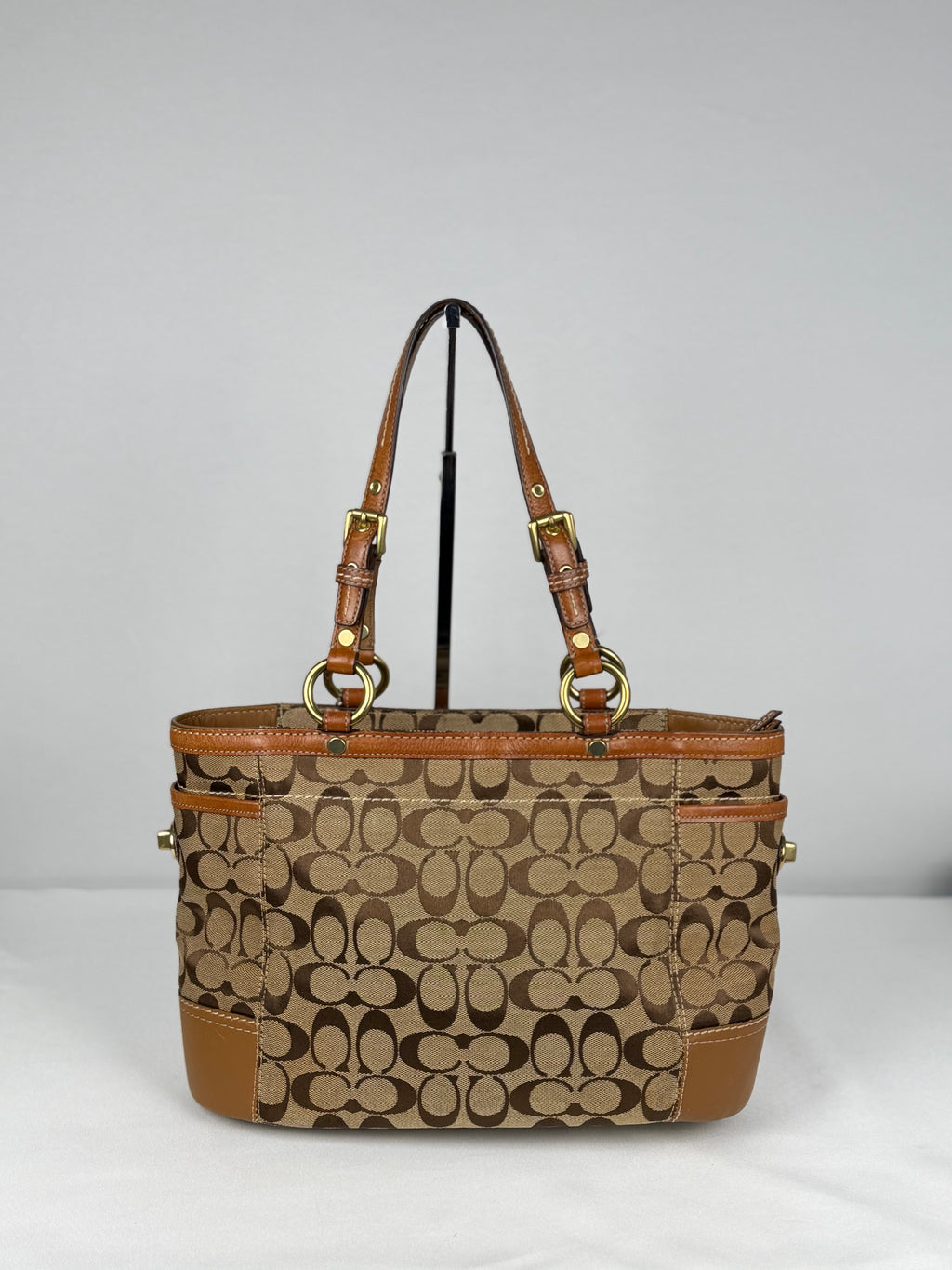 Coach 11237 Gallery Tote Signature Brown Monogram Shoulder Bag Leather Trim