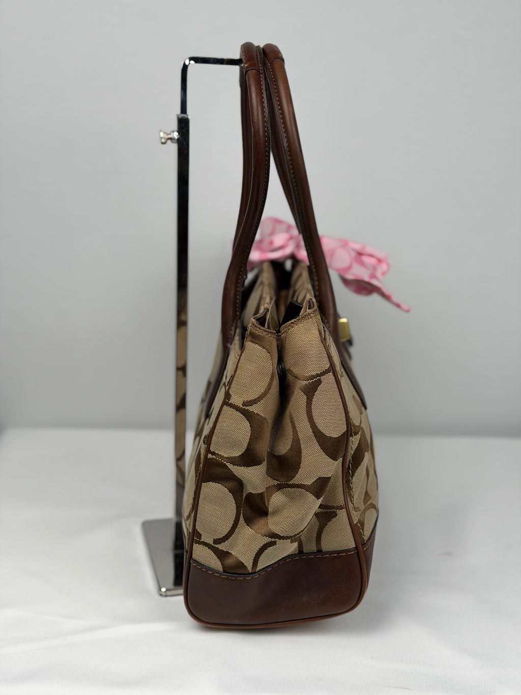 Coach 11558 Madeline Turnlock Signature Brown Monogram Shoulder Bag Leather Trim