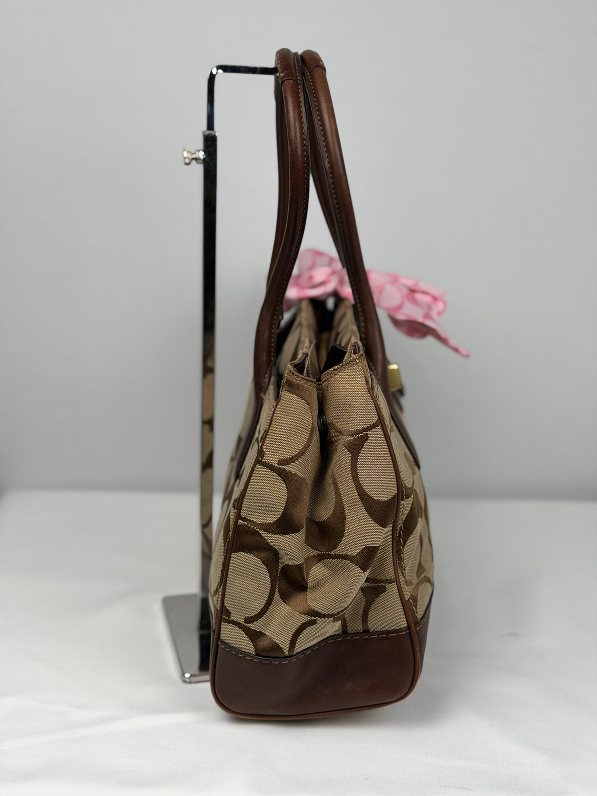 Coach 11558 Madeline Turnlock Signature Brown Monogram Shoulder Bag Leather Trim