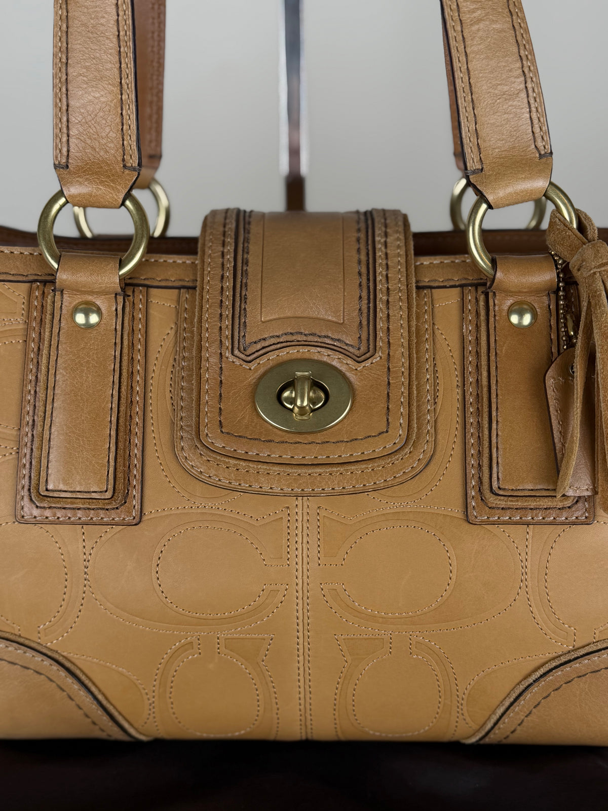 Coach 11330 Hampton Turnlock Flap Monogram Embossed Leather Shoulder Bag