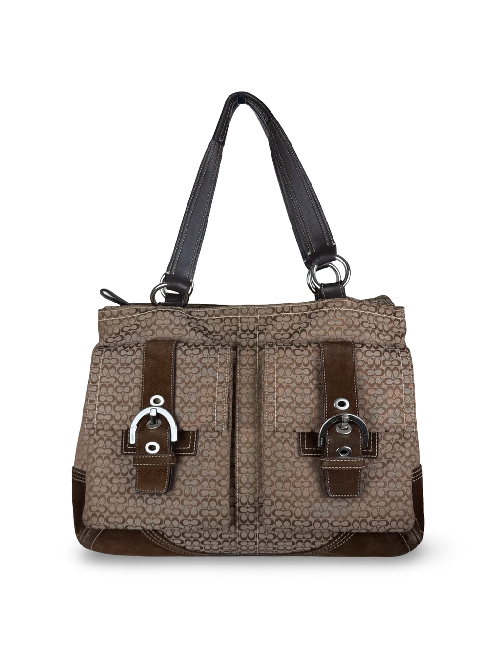 Coach 6427 Signature Brown Monogram Soho Shoulder Bag Suede Leather Trim