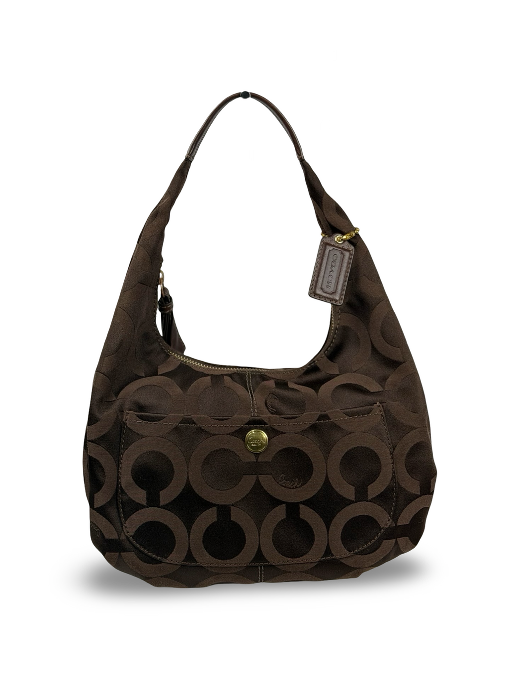 Coach 14061 Hobo Brown Op Art Shoulder Bag Leather Trim