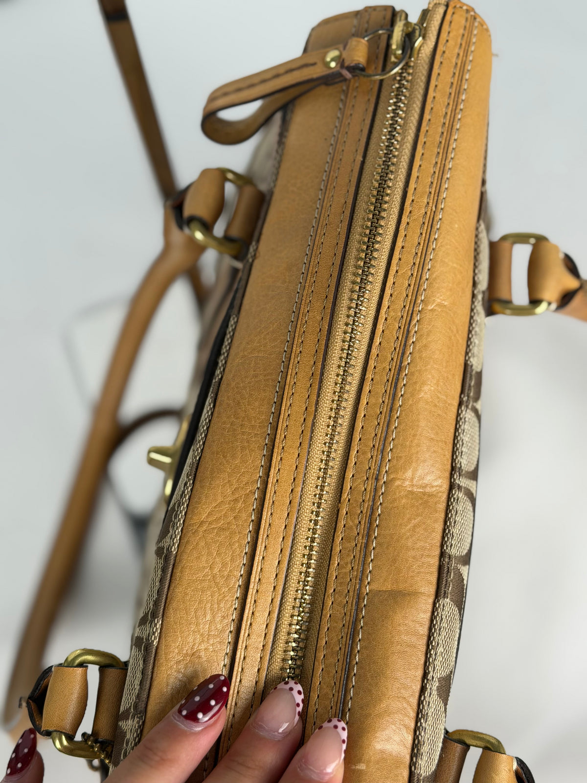Coach 11062 Hampton Signature Brown Monogram Shoulder Bag Leather Trim