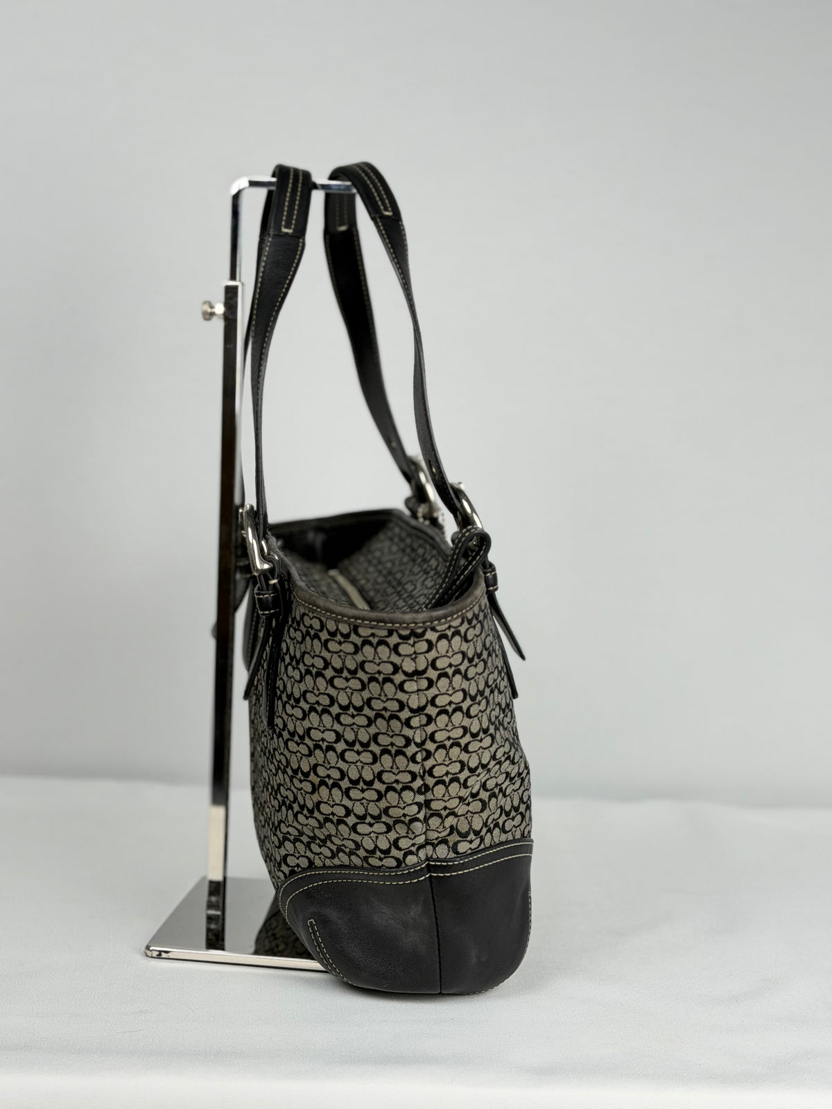Coach 6383 Signature Black Monogram Shoulder Bag Leather Trim