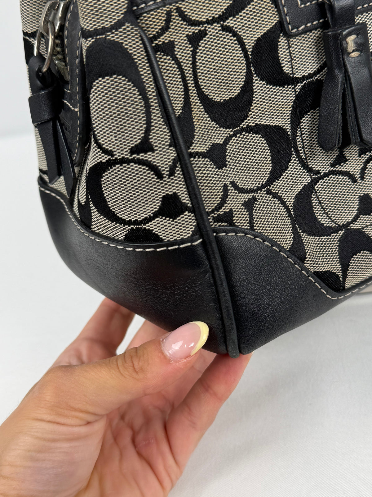 Coach 6828 Boston Signature Grey/Black Monogram Shoulder Bag Leather Trim