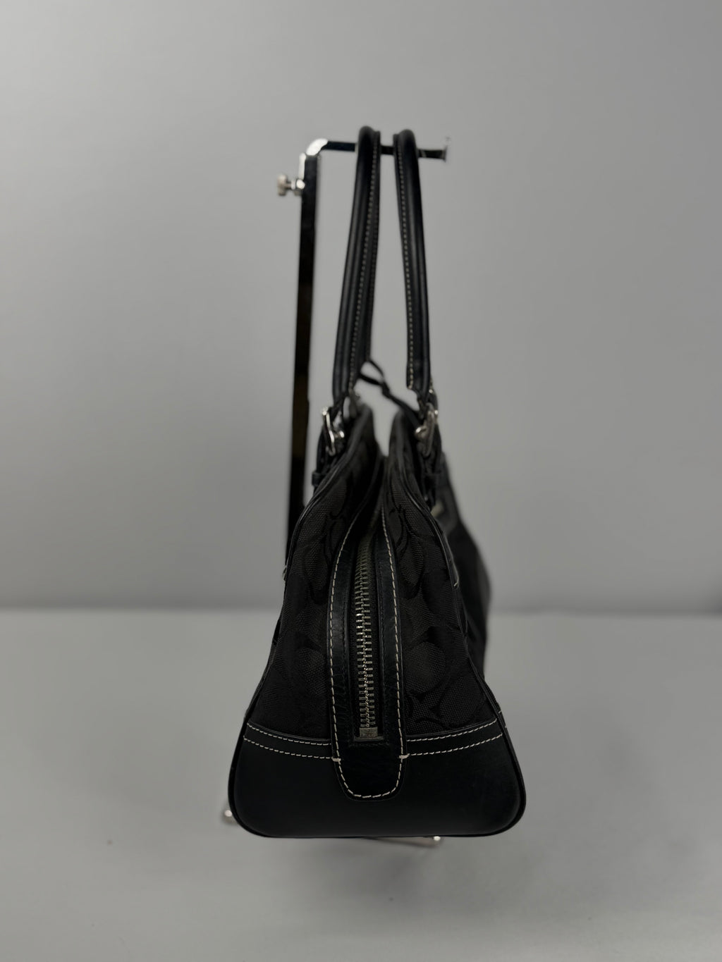 Coach 8K05 Mini Boston Signature Black Monogram Shoulder Bag Leather Trim