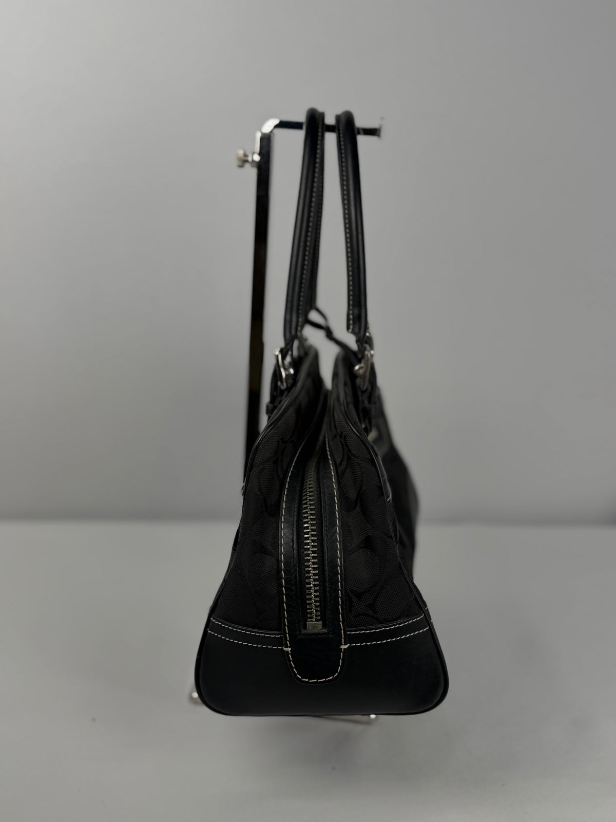 Coach 8K05 Mini Boston Signature Black Monogram Shoulder Bag Leather Trim