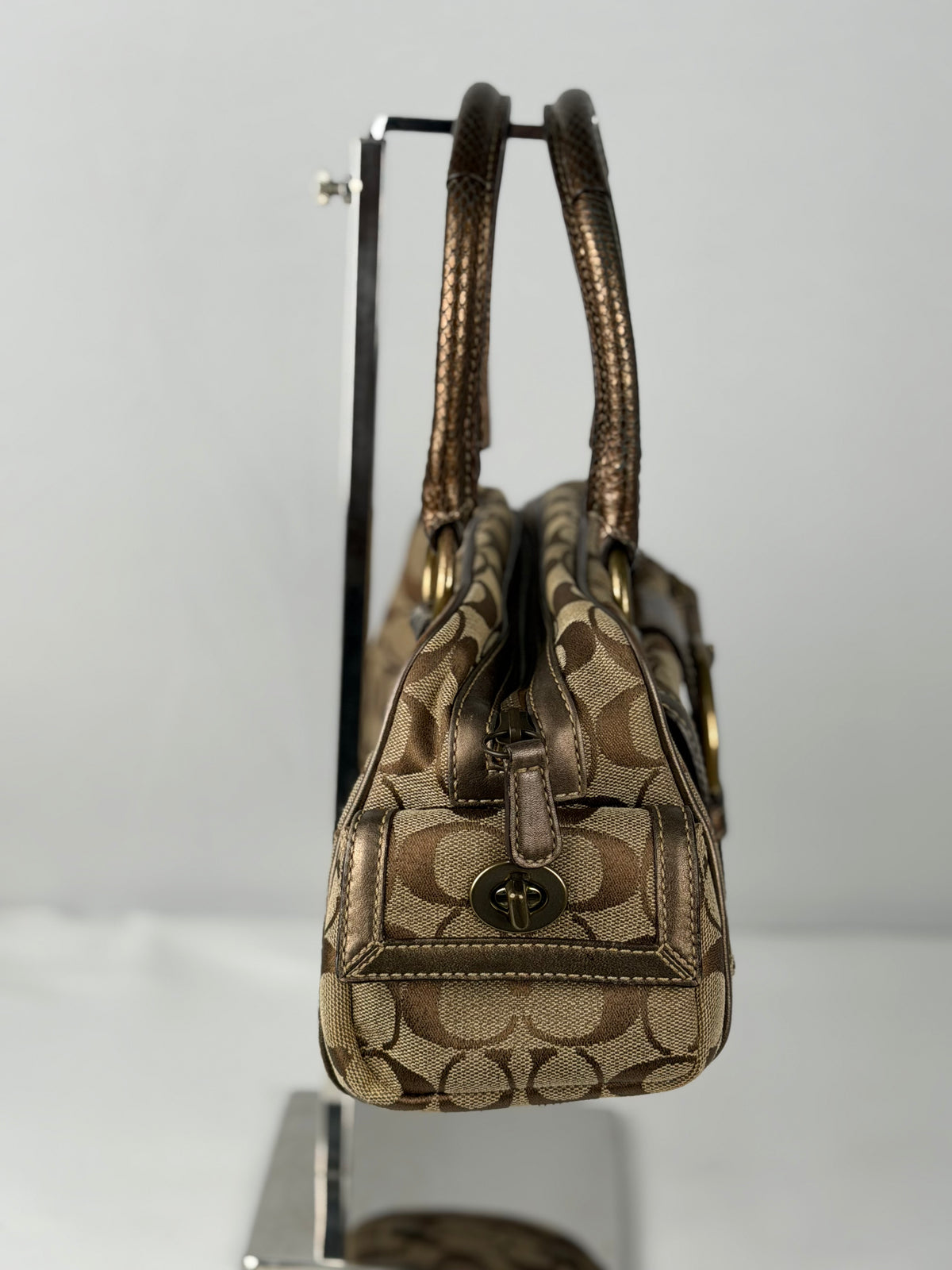 Coach 8K40 Soho Signature Brown Monogram Mini Shoulder Bag Leather Trim
