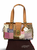 RARE Coach F13335 Patchwork Pink/Purple Turnlock Shoulder Bag Leather Trim NWT