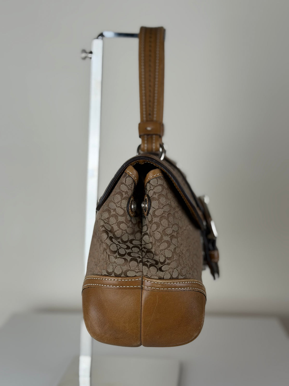Coach 7078 Soho Signature Brown Monogram Satchel Hand Bag Leather Trim