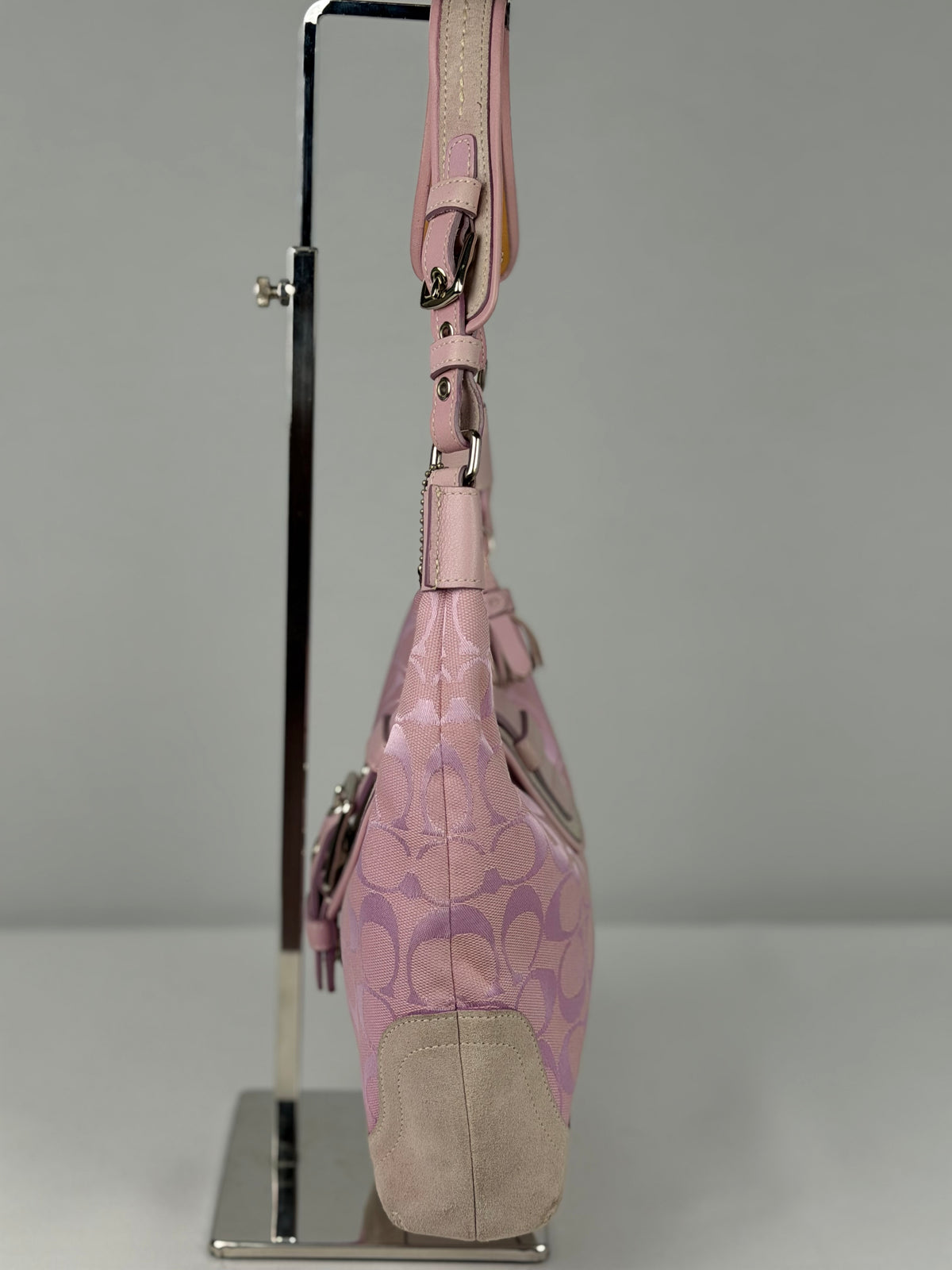Rare Coach 6823 Soho Pink Monogram Shoulder Bag Suede Leather Trim