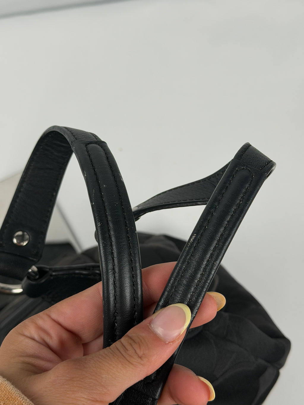 Coach F24742 Soho Black Moogram Shoulder Bag Black Leather Trim