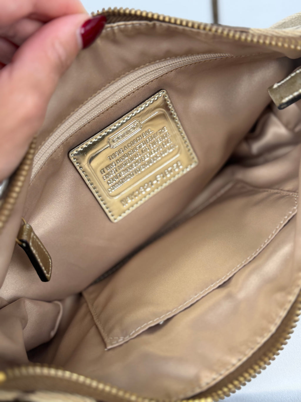 Coach F18756 Signature Brown Turnlock Shoulder Bag Leather Trim