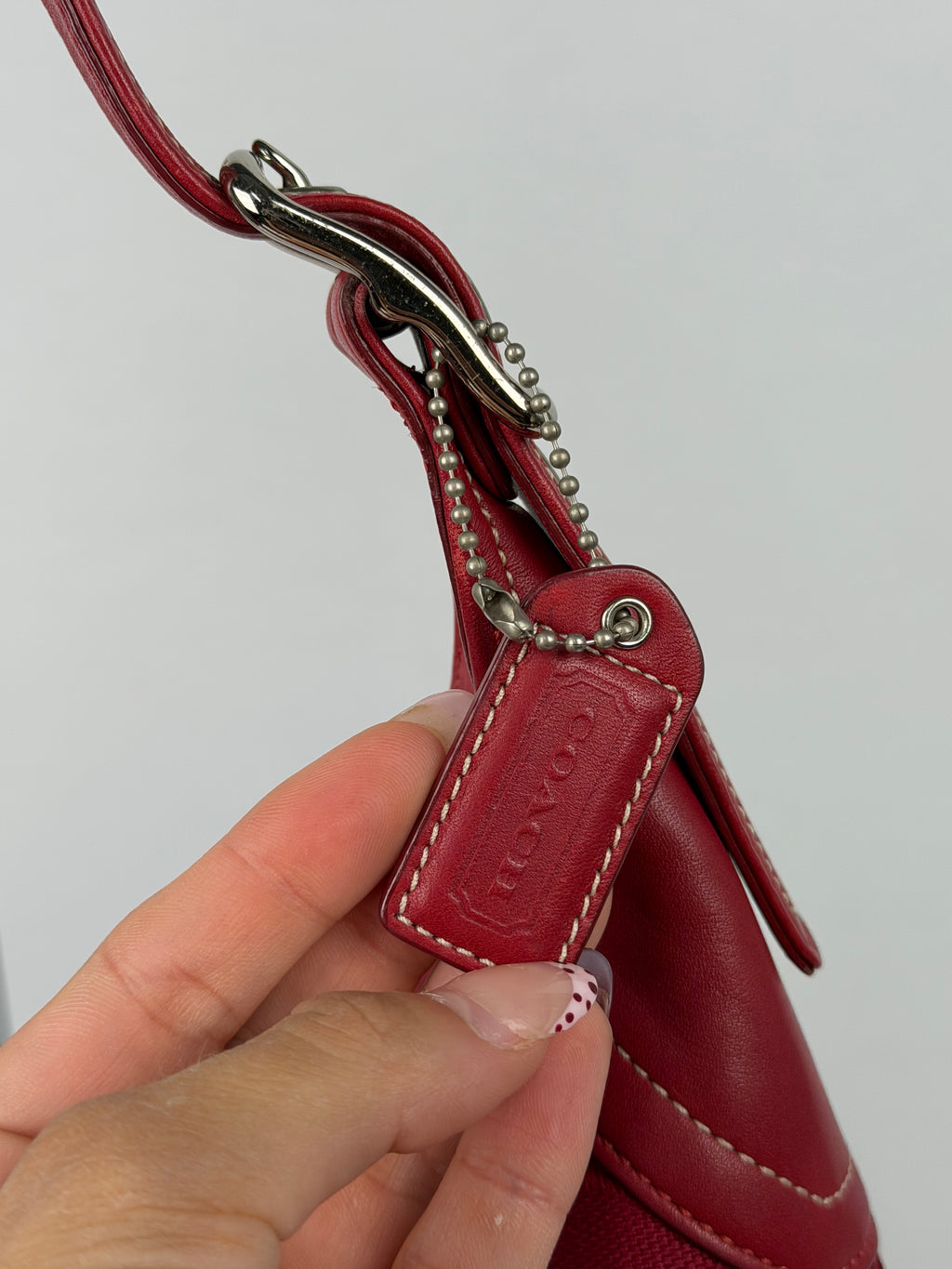 Rare Coach 8K03 Hampton Clip Red Monogram Shoulder Bag Leather Trim