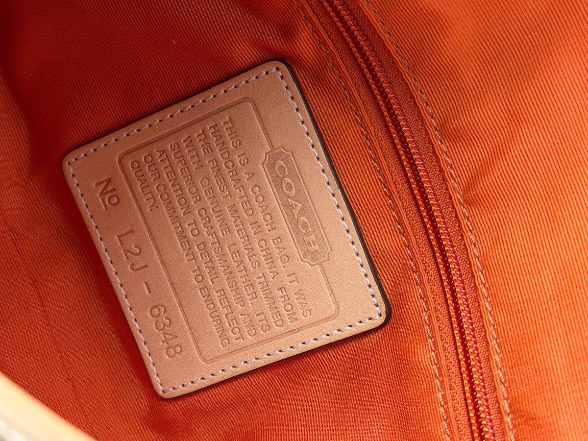Coach 6348 Demi Clip Signature Brown Monogram Shoulder Bag Tan Leather Trim