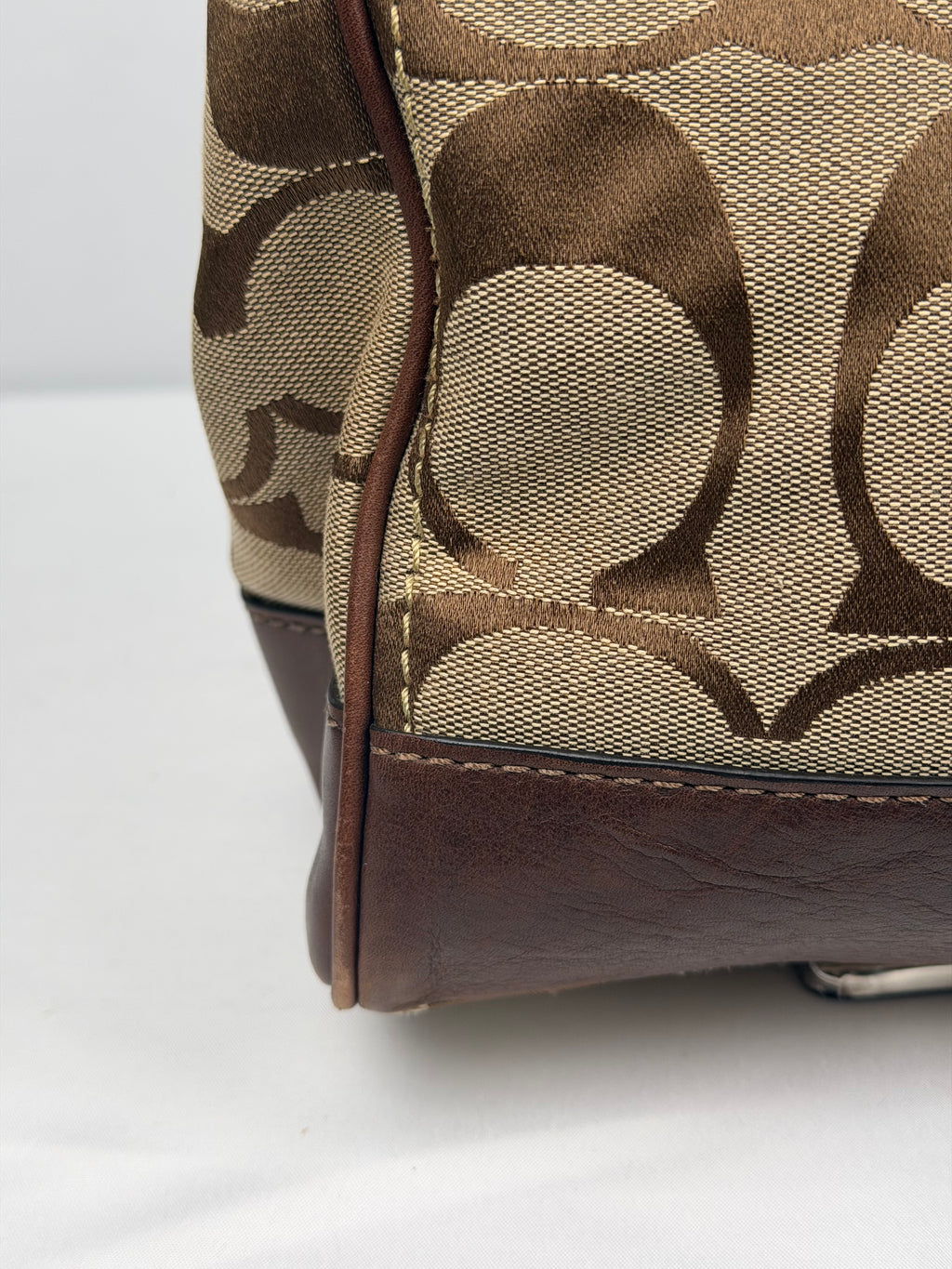 Coach 11558 Madeline Turnlock Signature Brown Monogram Shoulder Bag Leather Trim